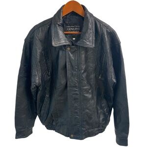 Leather Black‎ Jacket Men Size Medium Bomber Flight Casual Varsity Outerwear